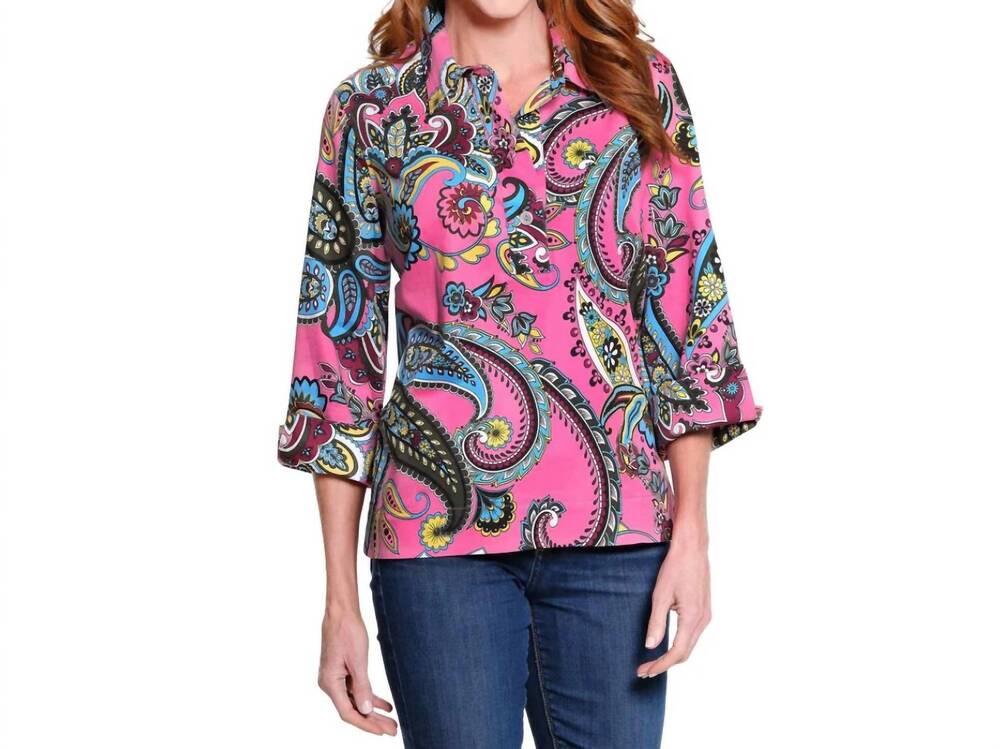 NEW ALI MILES collar popover tunic shirt in paisley multi